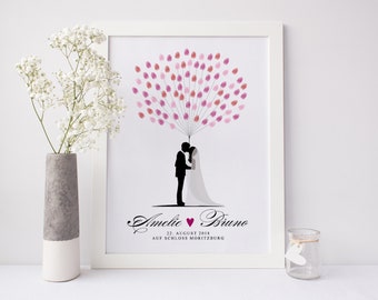 Impronta digitale poster coppia di capelli corti, albero delle impronte digitali, carta premium o tela, idea regalo di nozze, regali di nozze