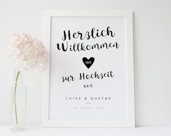 Willkommen-Poster zur Hochzeit, Poster schwarz weiß, Herzlich Willkommen zur Hochzeit, Willkommen Schild Hochzeit personalisiert, Dekoration