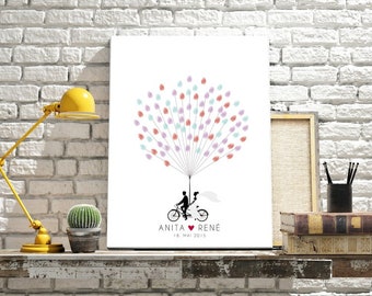 Fingerprint-Poster Tandem, Fingerabdruckbaum, Wedding Tree, auf Premiumpapier oder Leinwand, Poster mit Tandem Hochzeit, Idee Hochzeit