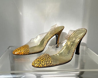 Vintage Loris Azzaro vynil heels with animal print toe, size 38.5/39 IT