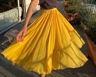 1960's handmade multilayered, flowy yellow silk skirt. Size XS