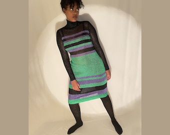 Rare 1960's Missoni lurex dress and tights multicolored set. Size IT42, S/M