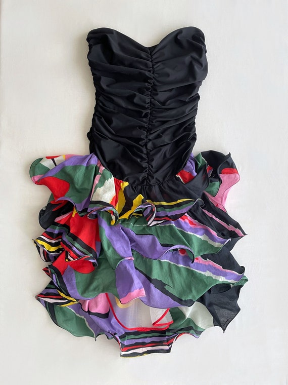 80's strapless dress with black top and tiered mu… - image 4