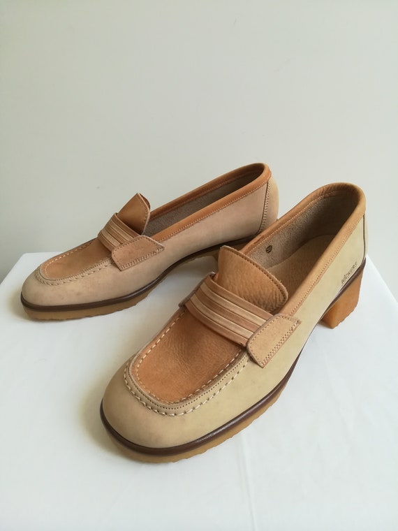 Deadstock '73 Kickers beige leather loafers with r