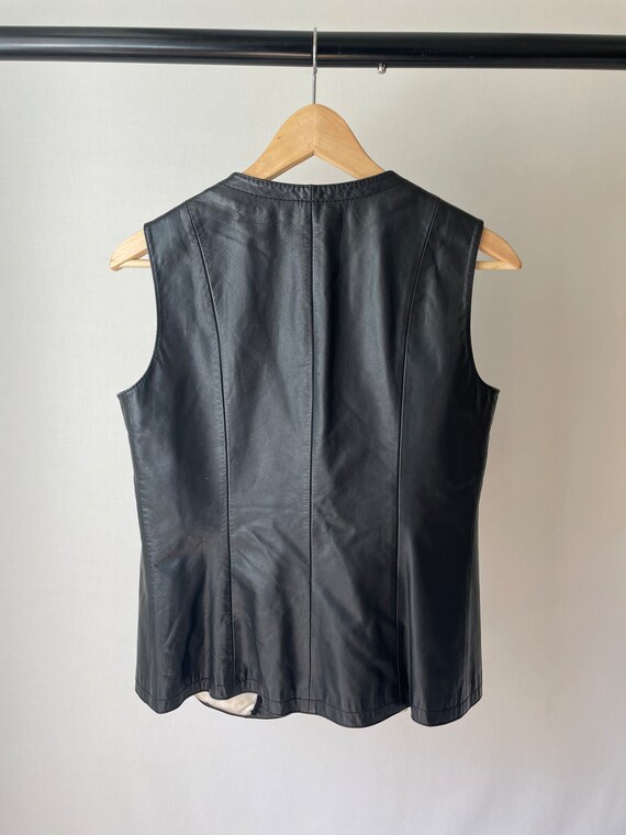 Vintage artisanal black leather waistcoat with go… - image 7