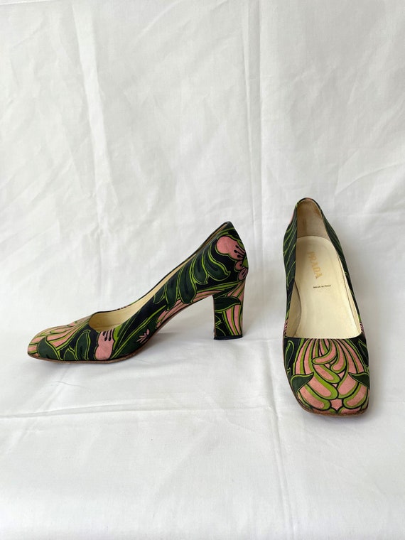 Prada Floral Green and Pink Heels. Size 