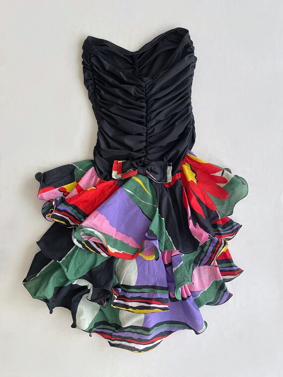 80's strapless dress with black top and tiered mu… - image 7