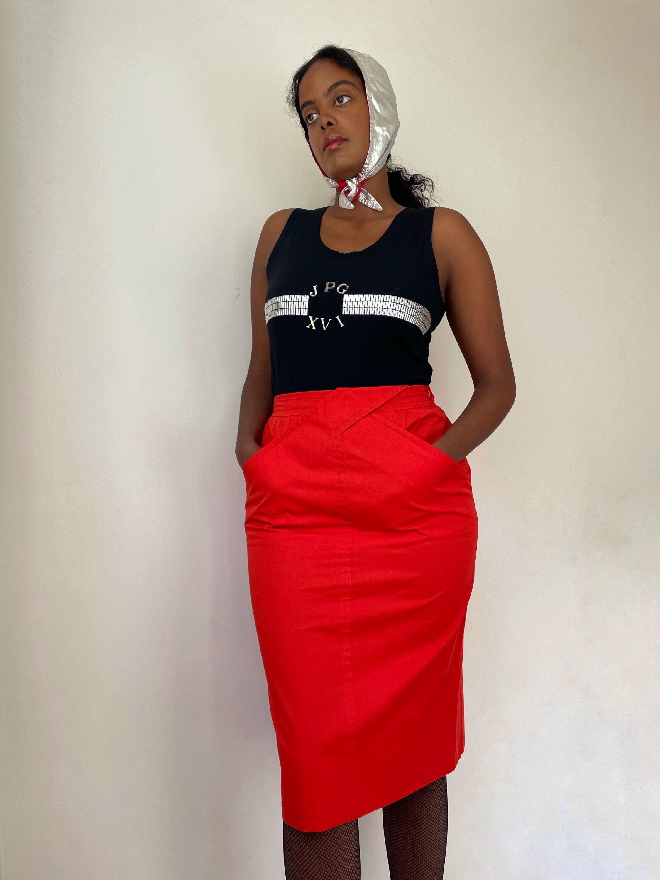 Jupe Courrèges Vintage Années 80 - Taille Haute Boutonnée - Taille B/38-40 - Noir - Occasion TB