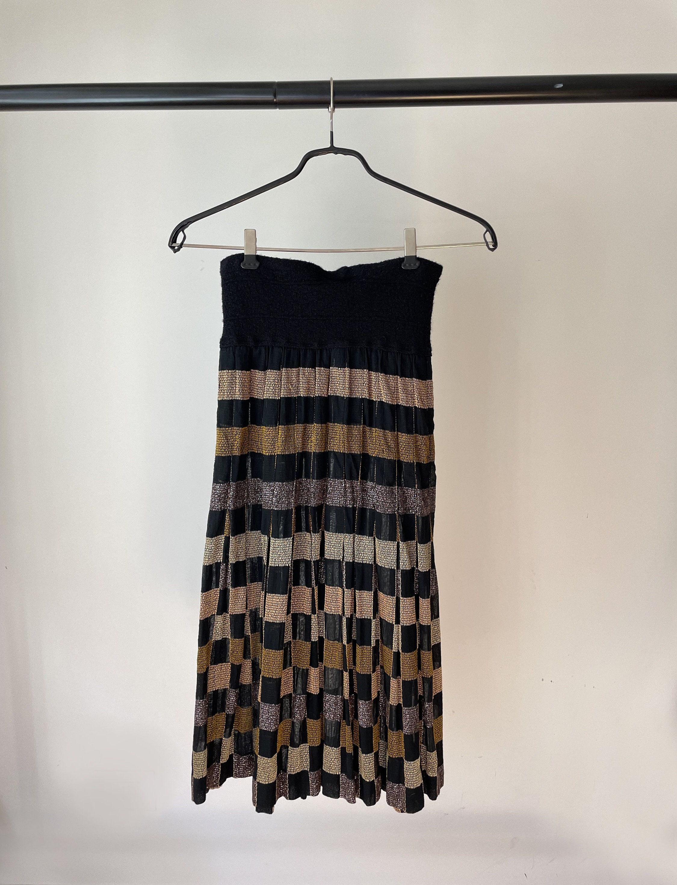 80s Circa Missoni Black, Bronze, Beige and Silver Midi Skirt