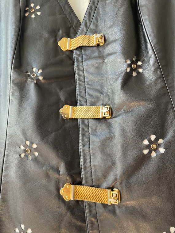 Vintage artisanal black leather waistcoat with go… - image 2