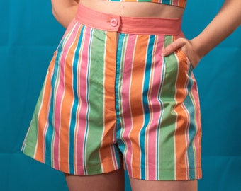 Summer Candy Stripe High Waisted Aline Shorts - made to order - pink, blue, green, orange, white