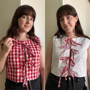 Reversible red gingham cowgirl bow vest top - made to order
