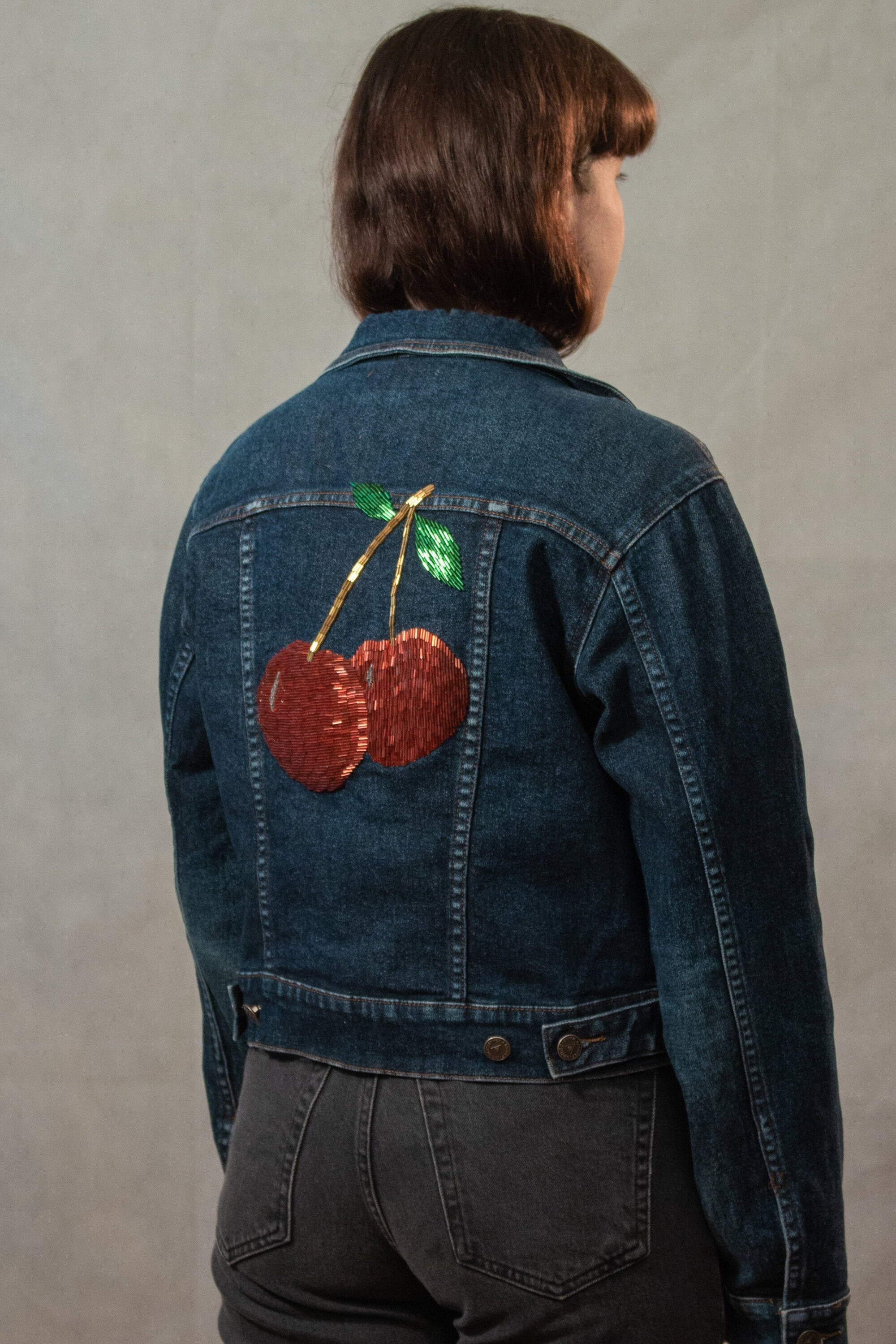 Hand Beaded Fiorucci Denim Jacket Cherry Size Small One - Etsy