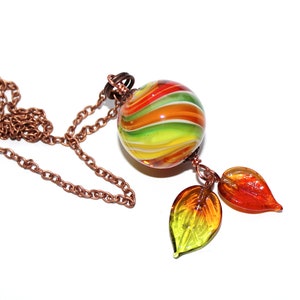 Marble bead Autumn Leaves, made of Murano glass with copper chain, glass, metal, copper, handmade by PERSICO image 1