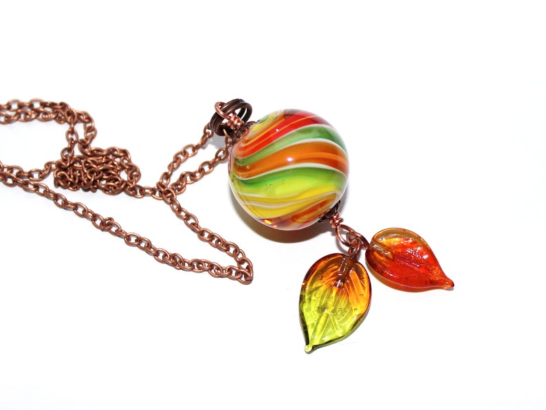 Marble bead Autumn Leaves, made of Murano glass with copper chain, glass, metal, copper, handmade by PERSICO image 1