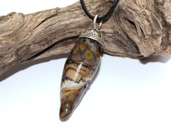 Glass pendant "Viking", spike, cone, stinger; made of Murano glass with real silver Balibead cap, leather strap, handmade by PERSICO