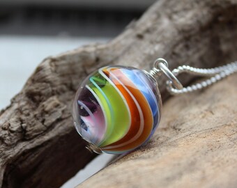 Marble bead "colorful", pendant made of Murano glass with silver-plated ball chain, glass, sterling silver, marble, ball, handmade by PERSICO