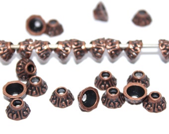 20 Bali style copper bead caps; 7x4mm; Pearl; bead cap; blackened copper; decorated; Bohemian; tribal