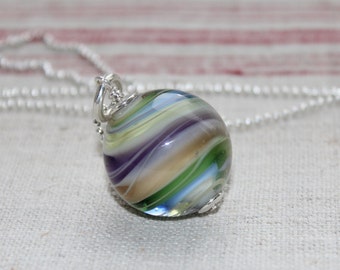 Murmelperle "pastell", Anhänger aus Muranoglas mit versilberter Kugelkette, Glas, Sterlingsilber, Murmel, Kugel, handgefertigt von PERSICO