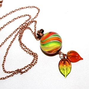 Marble bead Autumn Leaves, made of Murano glass with copper chain, glass, metal, copper, handmade by PERSICO image 5