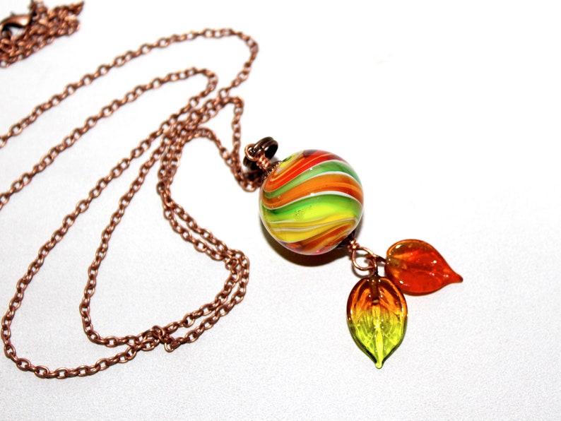 Marble bead Autumn Leaves, made of Murano glass with copper chain, glass, metal, copper, handmade by PERSICO image 5