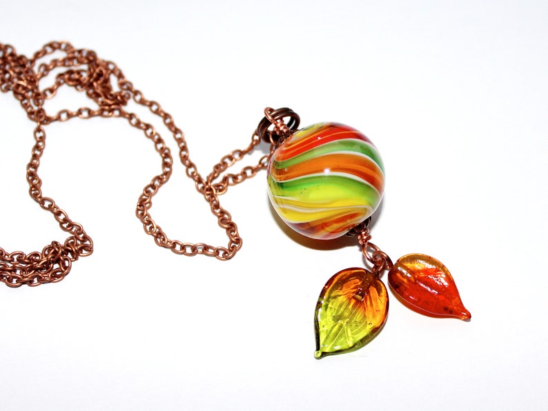 Marble bead Autumn Leaves, made of Murano glass with copper chain, glass, metal, copper, handmade by PERSICO image 2