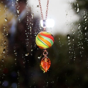 Marble bead Autumn Leaves, made of Murano glass with copper chain, glass, metal, copper, handmade by PERSICO image 7