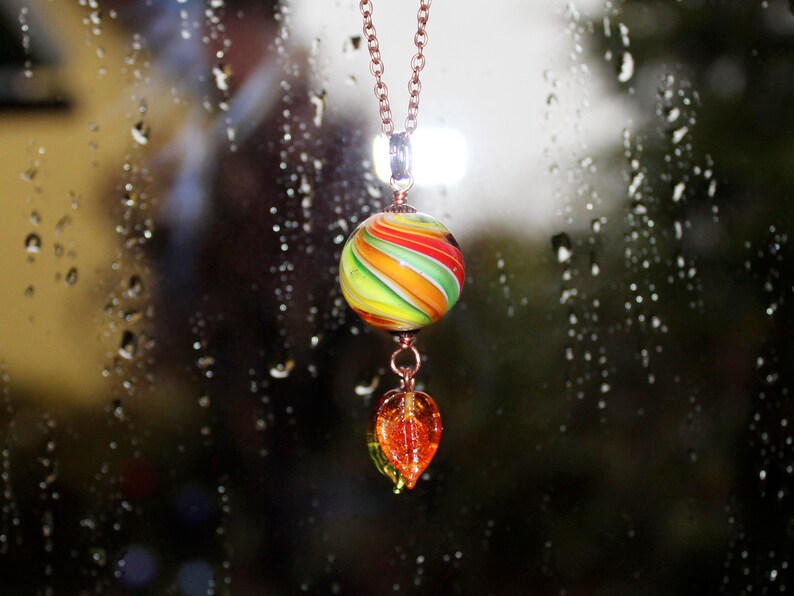 Marble bead Autumn Leaves, made of Murano glass with copper chain, glass, metal, copper, handmade by PERSICO image 7