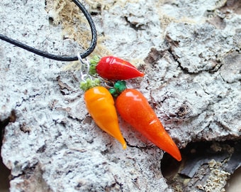 Necklace "Vitamin A", carrot glass beads, 925 silver, turnip, carrot, carrot; Easter; Textile ribbon, lampwork, handmade by PERSICO