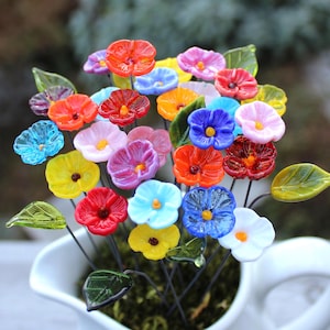 3er-Set kleine Blumenstecker aus Glas; Sommerblumen; Wiesenblumen; Muttertag; Lampwork, Glasblüte auf Metallstab, handmade by PERSICO
