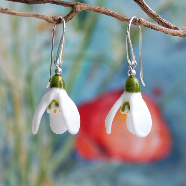 Earrings "Pure Snowdrops", glass beads, 925 silver, silver beads, lampwork, handmade by PERSICO