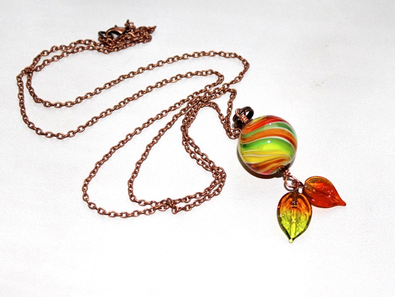 Marble bead Autumn Leaves, made of Murano glass with copper chain, glass, metal, copper, handmade by PERSICO image 6