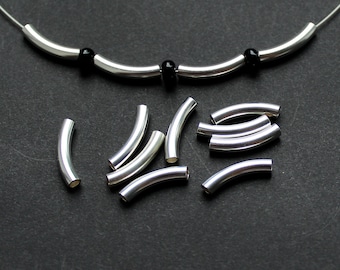 5 pieces of thick tube bent; 20x3mm; 925 silver beads, sterling silver; glittering; polished