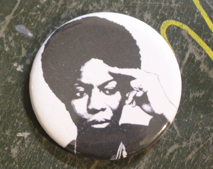 Nina Simone 2.25" Button Keychain Magnet  Pin Badge Repro Rock & Roll Music Rhythm and Blues Jazz Folk 1950s 1960s 1970s Gift Musical Icon