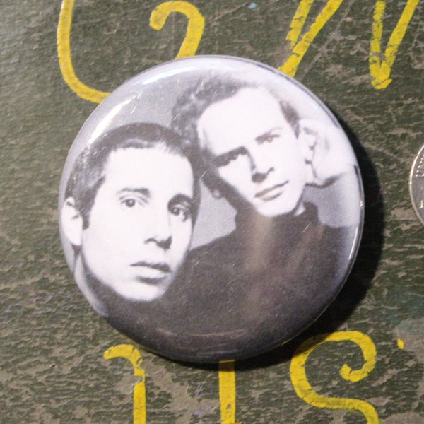 Simon and Garfunkel 2.25" Button Keychain Throwback 1960s Duo Magnet  Pin Badge Vintage Sound Of Silence America Rock & Roll Icon Gift Large