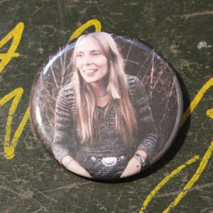 Joni Mitchell 2.25&quot; Button Keychain Magnet  Pin Badge 1960s 1970s 1980s Blue Rock Roll Folk Music Musician Vintage Repro Large Gift Present