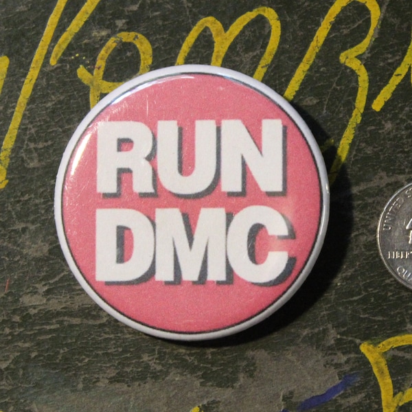 RUN DMC 2.25" Button Keychain Magnet  Pin Badge Vintage Inspired Rap Hip Hop Aerosmith My Adidas Rock Roll 1980s 1990s Gift Old School Fan