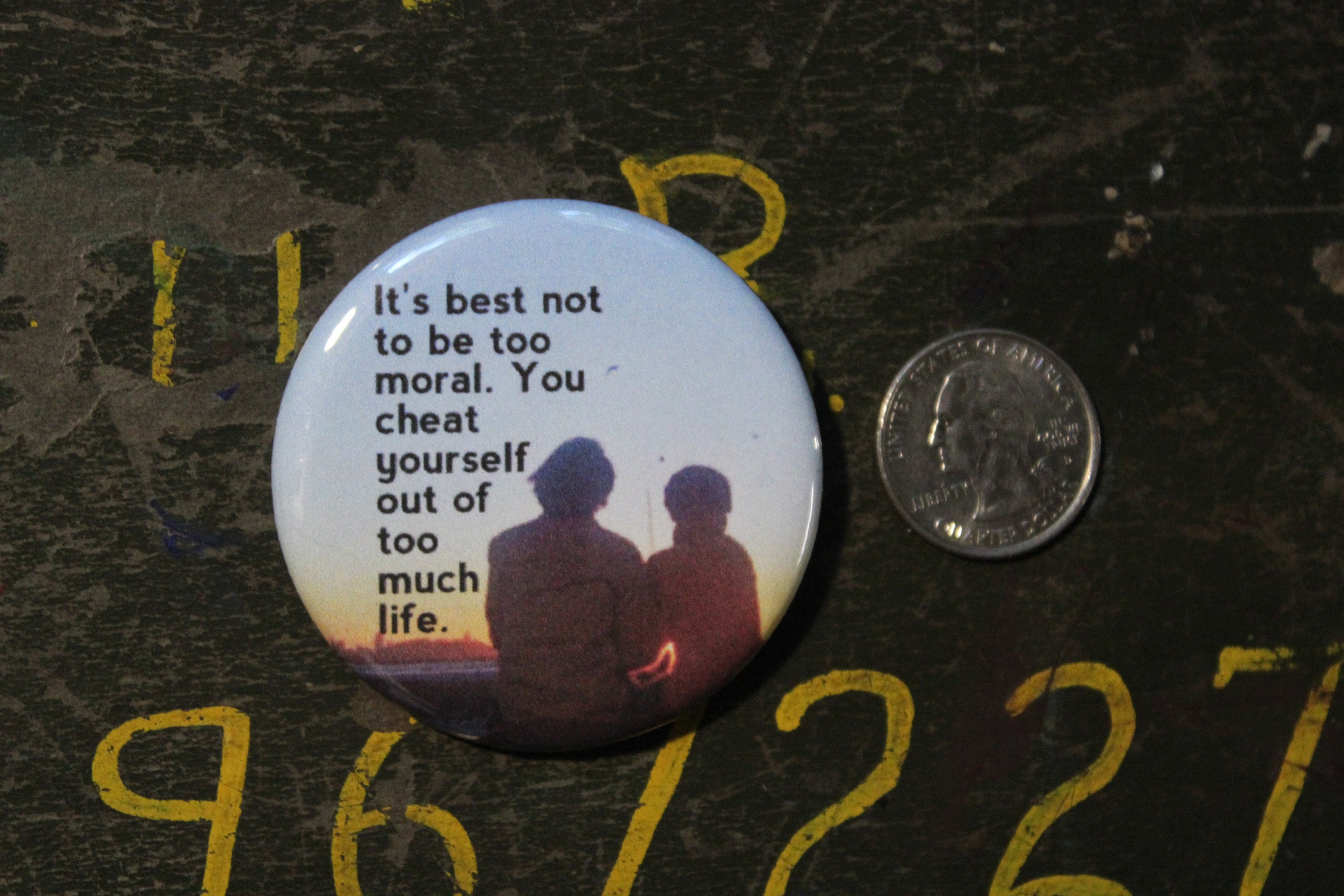 Harold and Maude 2.25 Button Keychain Magnet  Pin Badge Film Moral Cheat Yourself Out Of Life Vintage 1970s Movie Quotes Daisy Cult Large
