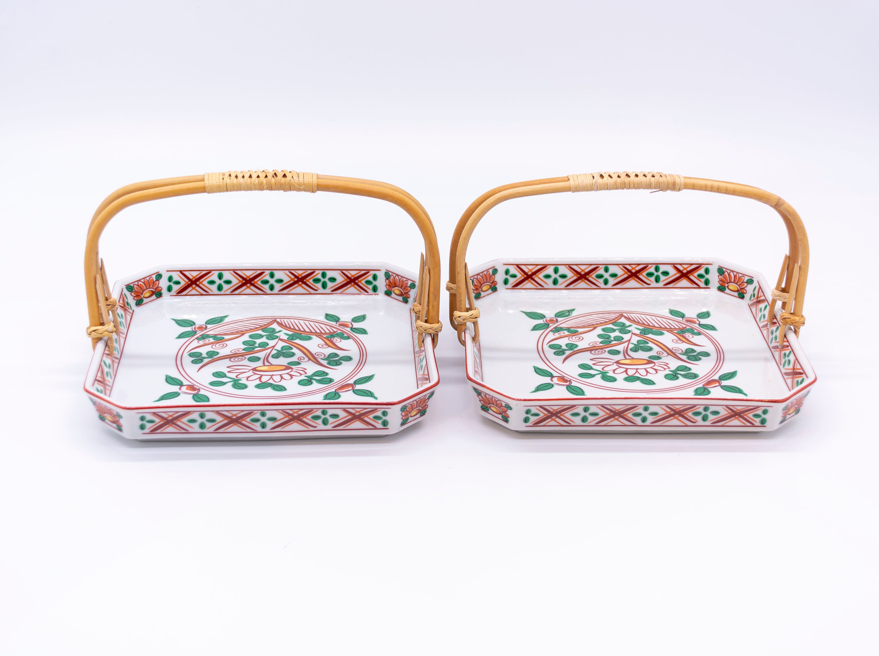 Two Japanese serving tray Porcelain with bamboo handle Etsy