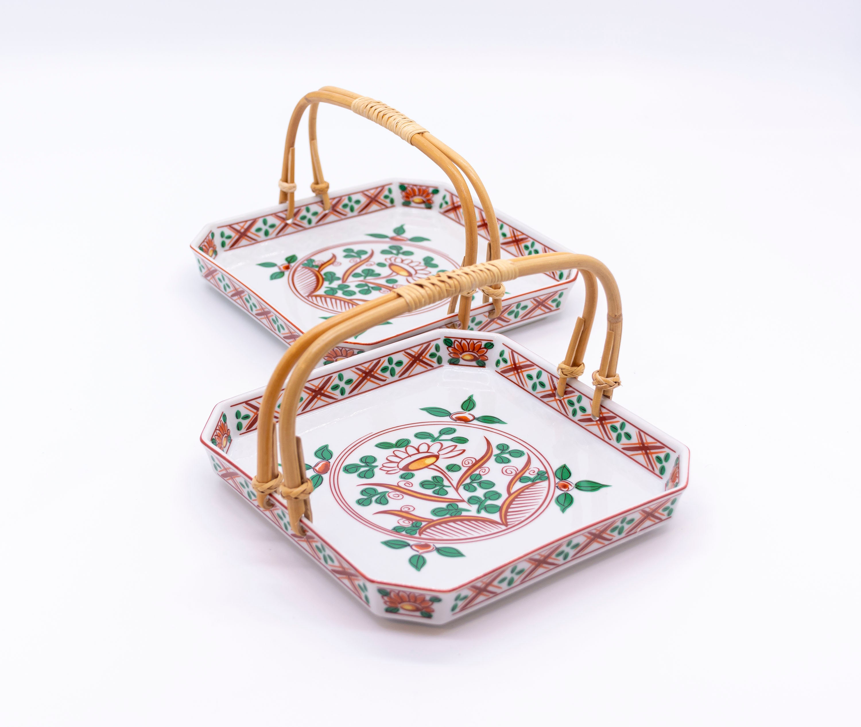 Two Japanese serving tray Porcelain with bamboo handle Etsy