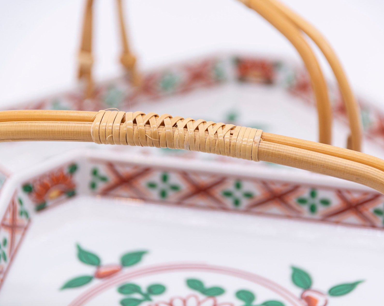 Two Japanese serving tray Porcelain with bamboo handle Etsy
