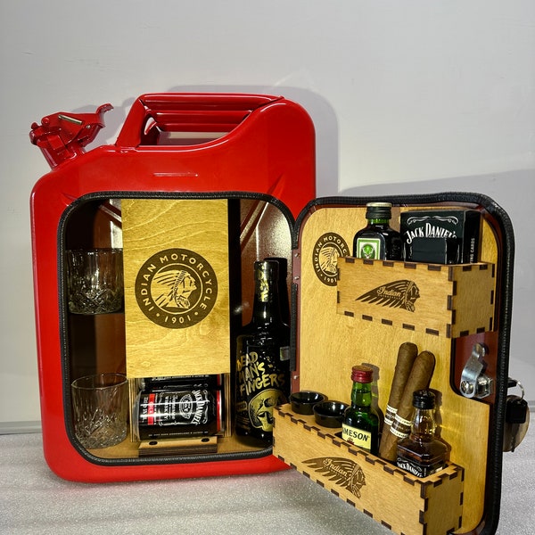 Indian motorcycle jerry can mini bar…Jack Daniel’s, drink cabinet, display unit!