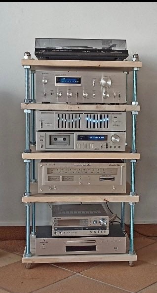 Audiophile/Tv stand/ Hifi/Multimedia cabinet/Stand/Rack/Threaded metal rods and wooden panels ( Oak or Ash wood)! Four tiers/shelves !