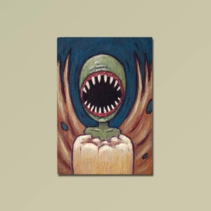 ACEO Hada de los Dientes Folklore Original Pintura Mimiature Extraño Surrealista Criatura Alada Extraña Escalofriante Artista Academia Oscura Tarjeta Coleccionable