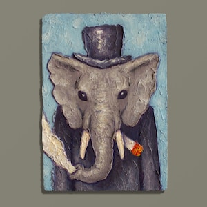 Olifant - ACEO Origineel getextureerd klein acrylschilderij, modern Impasto-safaridecor, olifantenliefhebber, abstract olifantschilderij