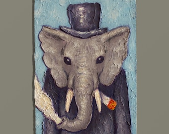 Mr. Elephant ACEO: Original Impasto Acrylic Painting, Safari Decor