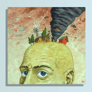 Custom acrylic painting, Fantasy art, Weird art, Trippy wall art, Tornado painting, Textured painting, Whimsical art, Surreal, Outsider art