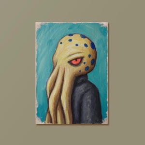 ACEO Innsmouth Citizen - Pintura original en miniatura de pulpo, Kraken, extraña, vintage, victoriana, Lovecraft, Cthulhu, extraña, náutica, coleccionable, tarjeta artística