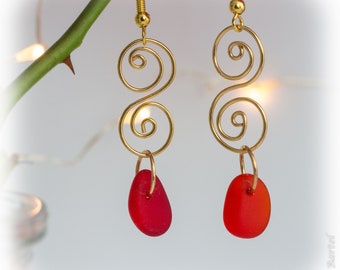 1 Pair of earrings "sea glass" red