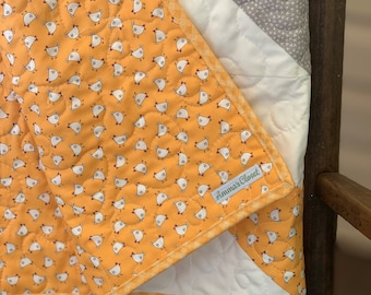 Chicken Farmhouse Quilt, Baby Chicken Quilt, Chicken Lovers, Boho Baby, Modern Baby Quilt, Chevron Quilt, Baby Blanket, Handmade Quilt